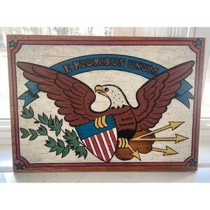 Hand Painted American Eagle Wood Sign E Pluribus Unum Patriotic Folk Art 16x11.5